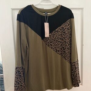 Stylish Olive and Black Leopard Print Blouse